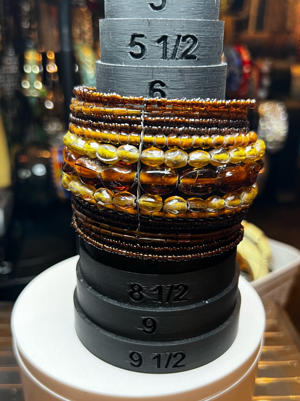 Amber Multi-Strand Beaded Cuff Bracelet